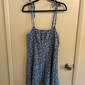 Blue Floral Adjustable Spaghetti Strap Dress